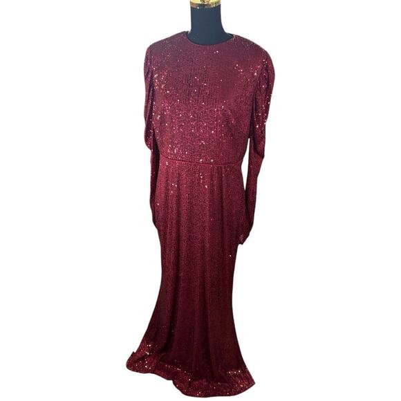IEENA for Mac Duggal Wine Sequin Gown Style 26692 Size 12 NWT - Picture 4 of 8